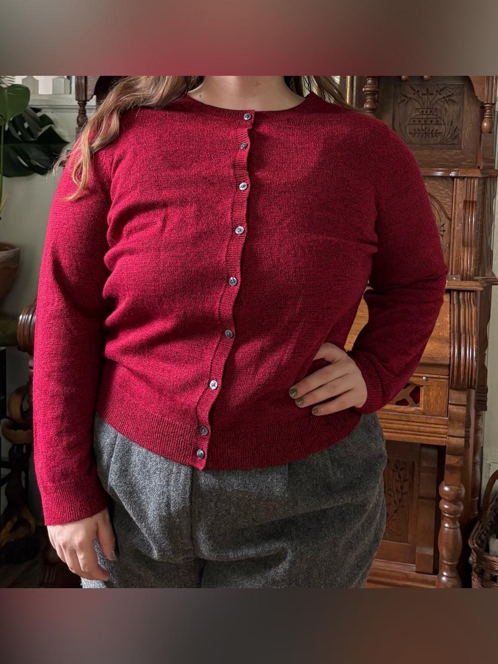 Croft & Barrow red and black marled button up cardigan XXL